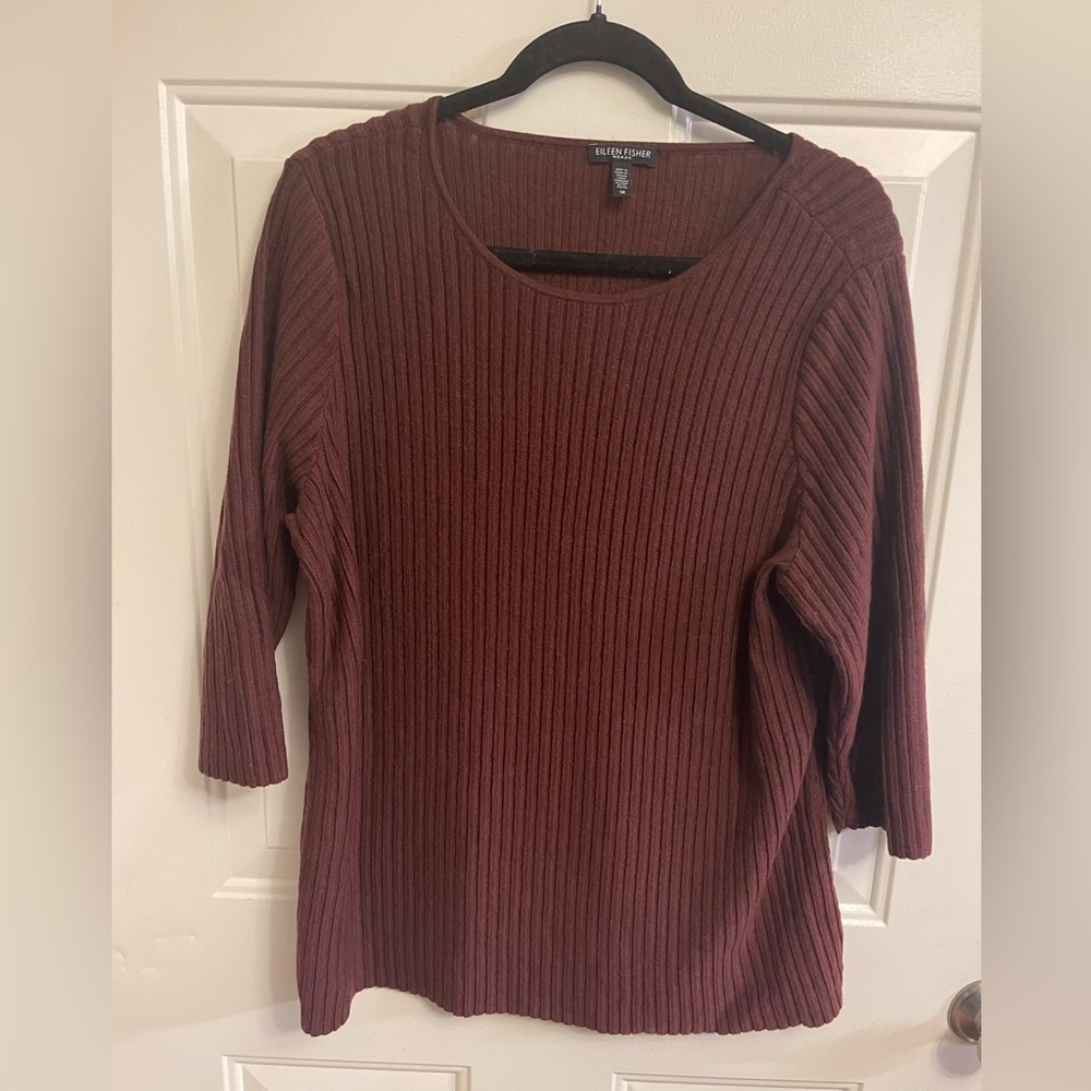 Maroon Eileen fisher merino wool 3/4 sleeve sweater